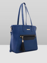 Women's Navy Faux Leather Tote Bag 15L