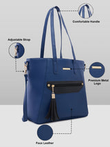 Women's Navy Faux Leather Tote Bag 15L