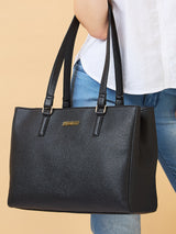 Women's Black Faux Leather Tote Bag 10L