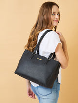 Women's Black Faux Leather Tote Bag 10L
