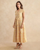 Women's Yellow Casual Half Sleeves Dress