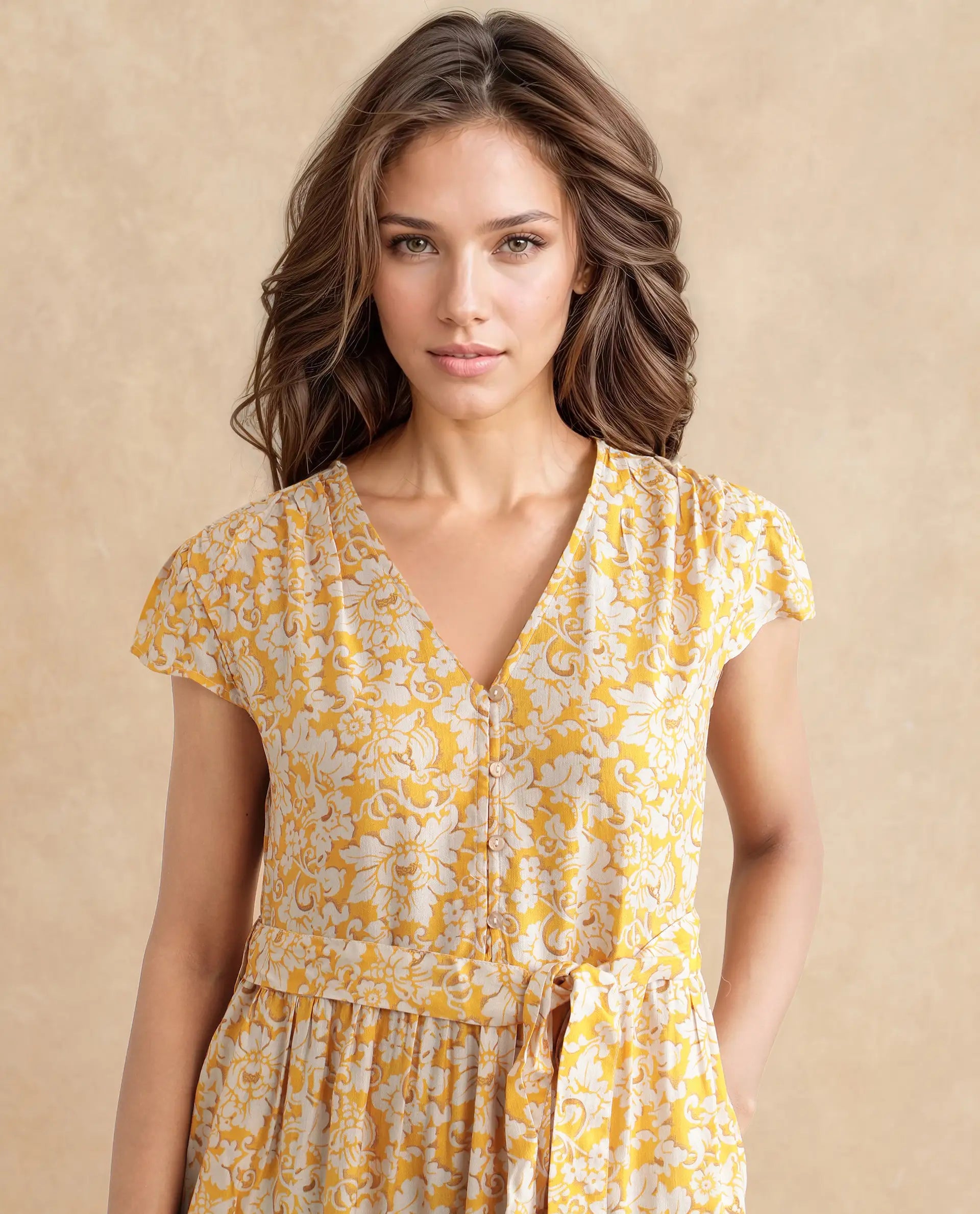 Women's Yellow Casual Half Sleeves Dress