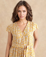 Women's Yellow Casual Half Sleeves Dress