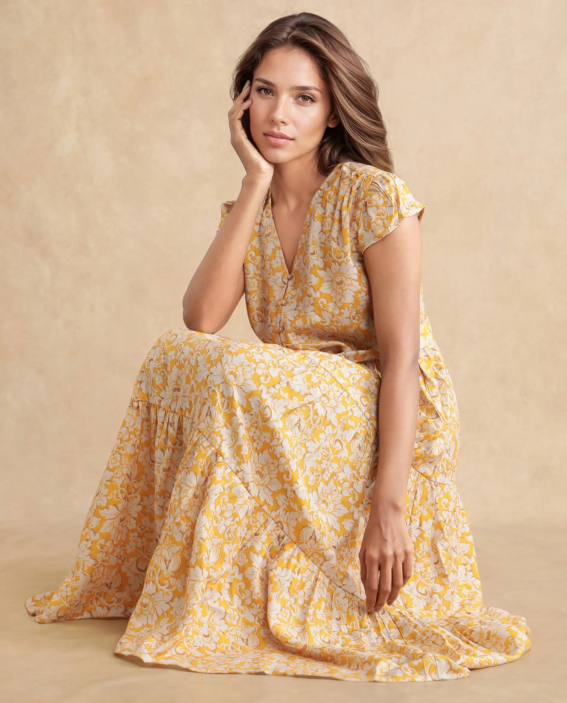 Women's Yellow Casual Half Sleeves Dress