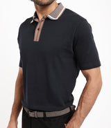 Men's Navy Casual Regular Fit Solid Half Sleeves Polo Tshirt