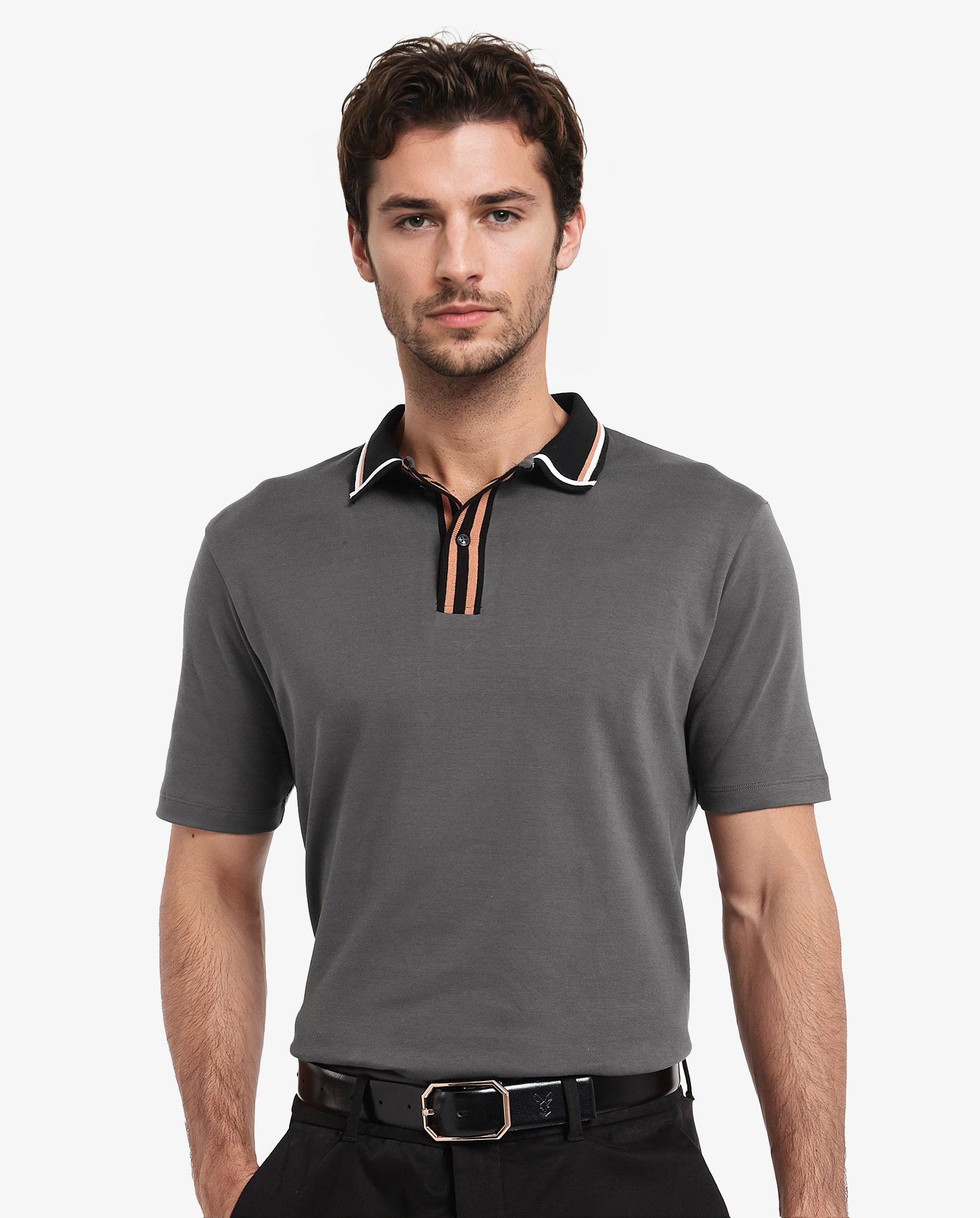 Men's Grey Casual Regular Fit Solid Half Sleeves Polo Tshirt