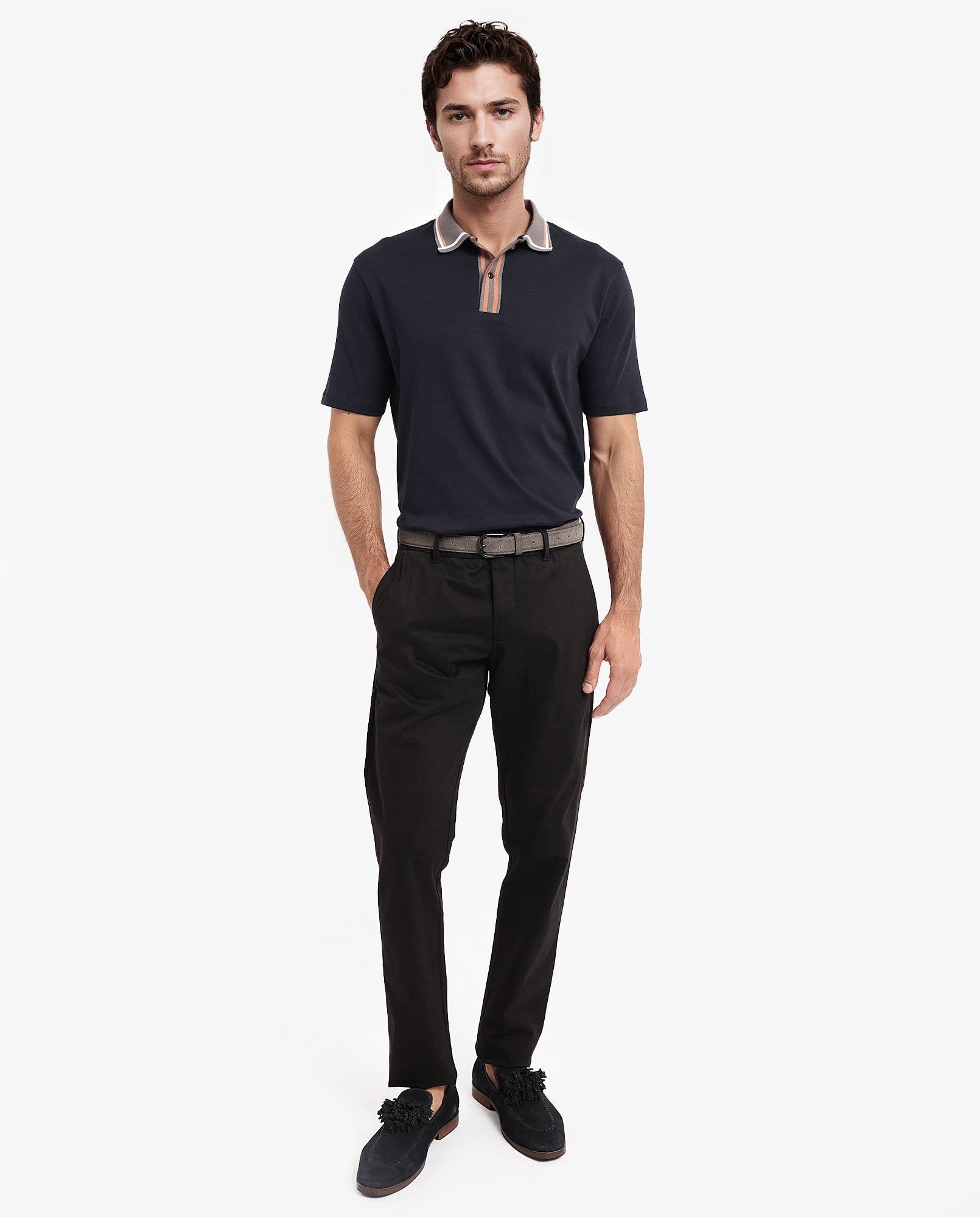 Men's Navy Casual Regular Fit Solid Half Sleeves Polo Tshirt