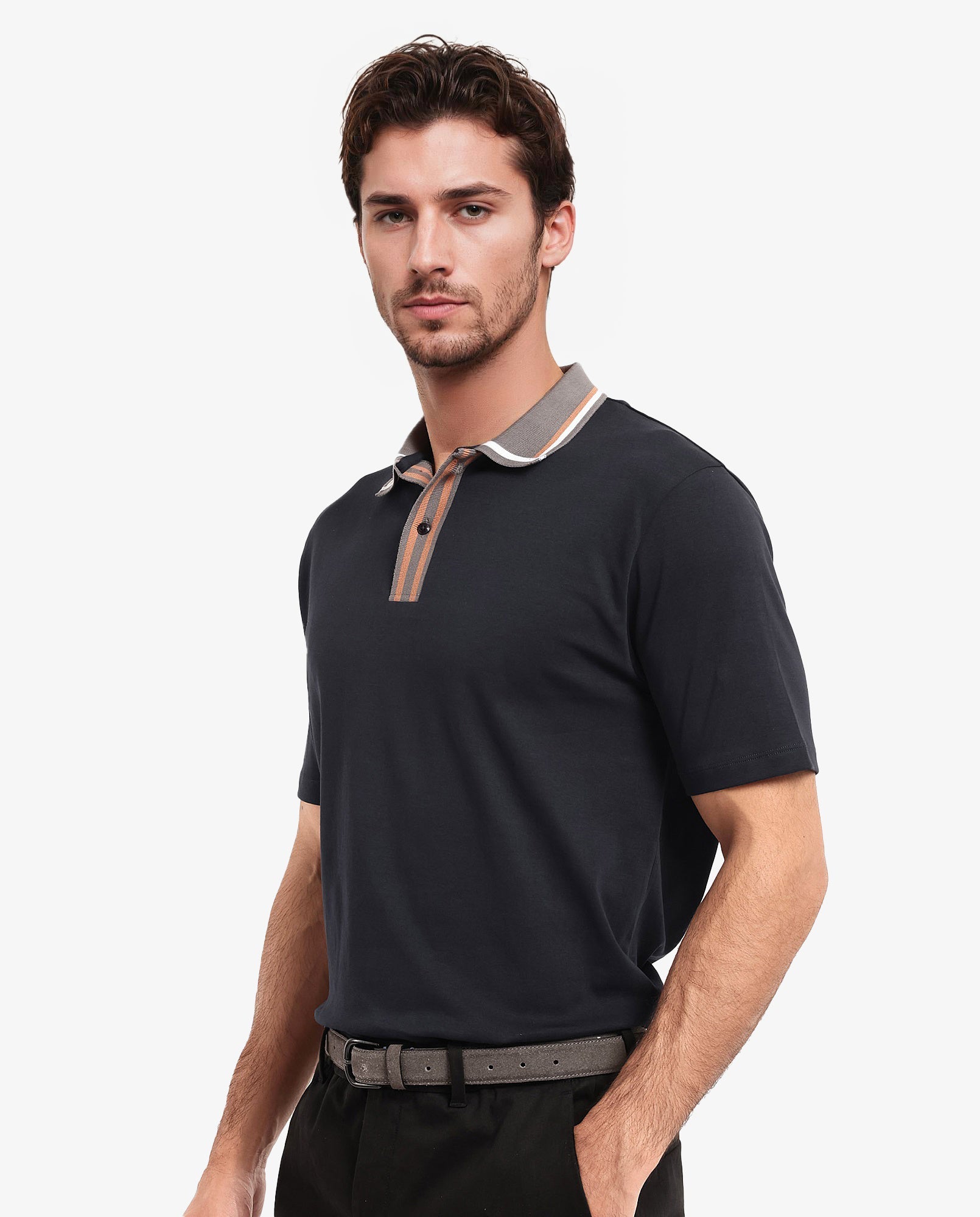 Men's Navy Casual Regular Fit Solid Half Sleeves Polo Tshirt