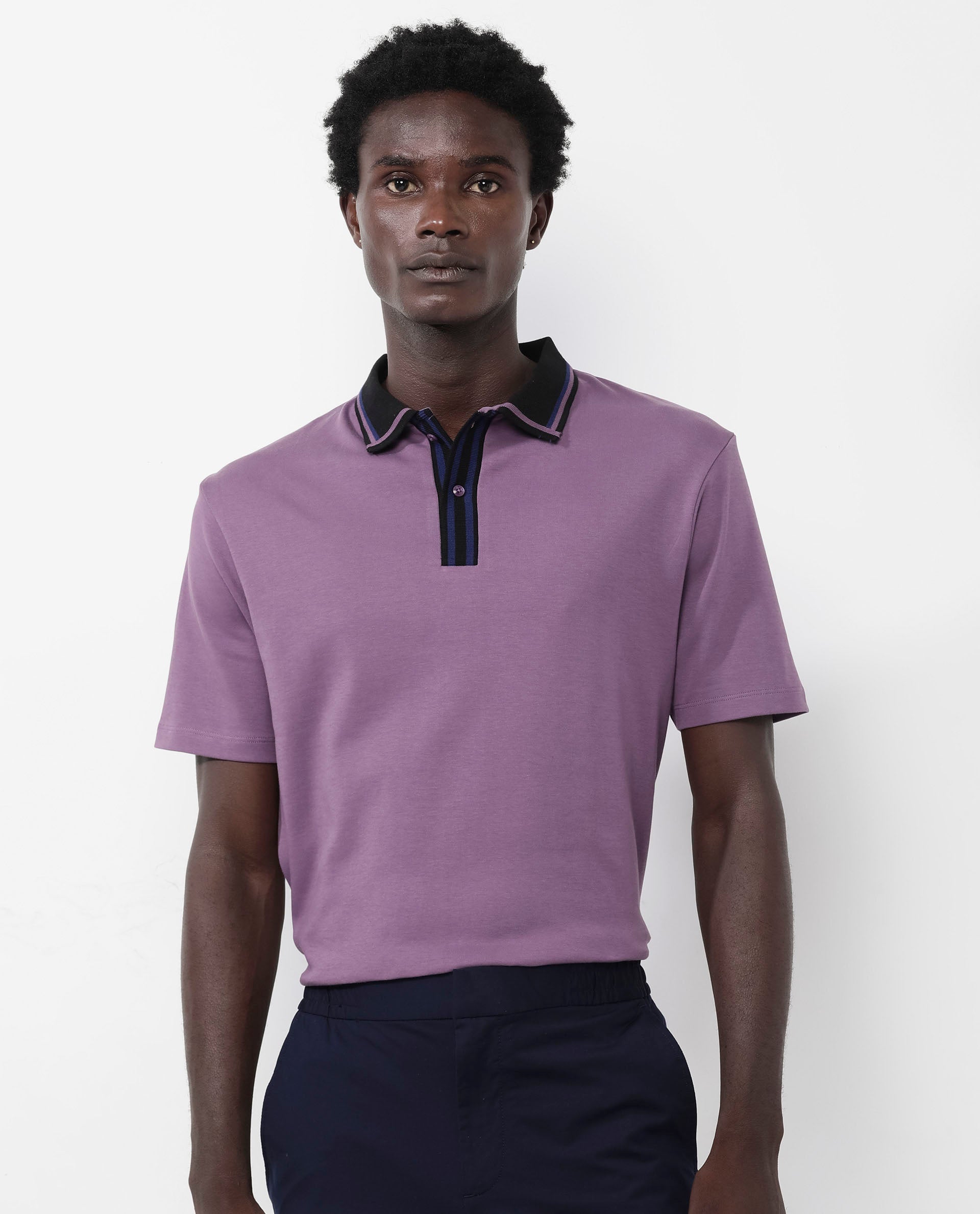 Men's Purple Casual Regular Fit Solid Half Sleeves Polo Tshirt