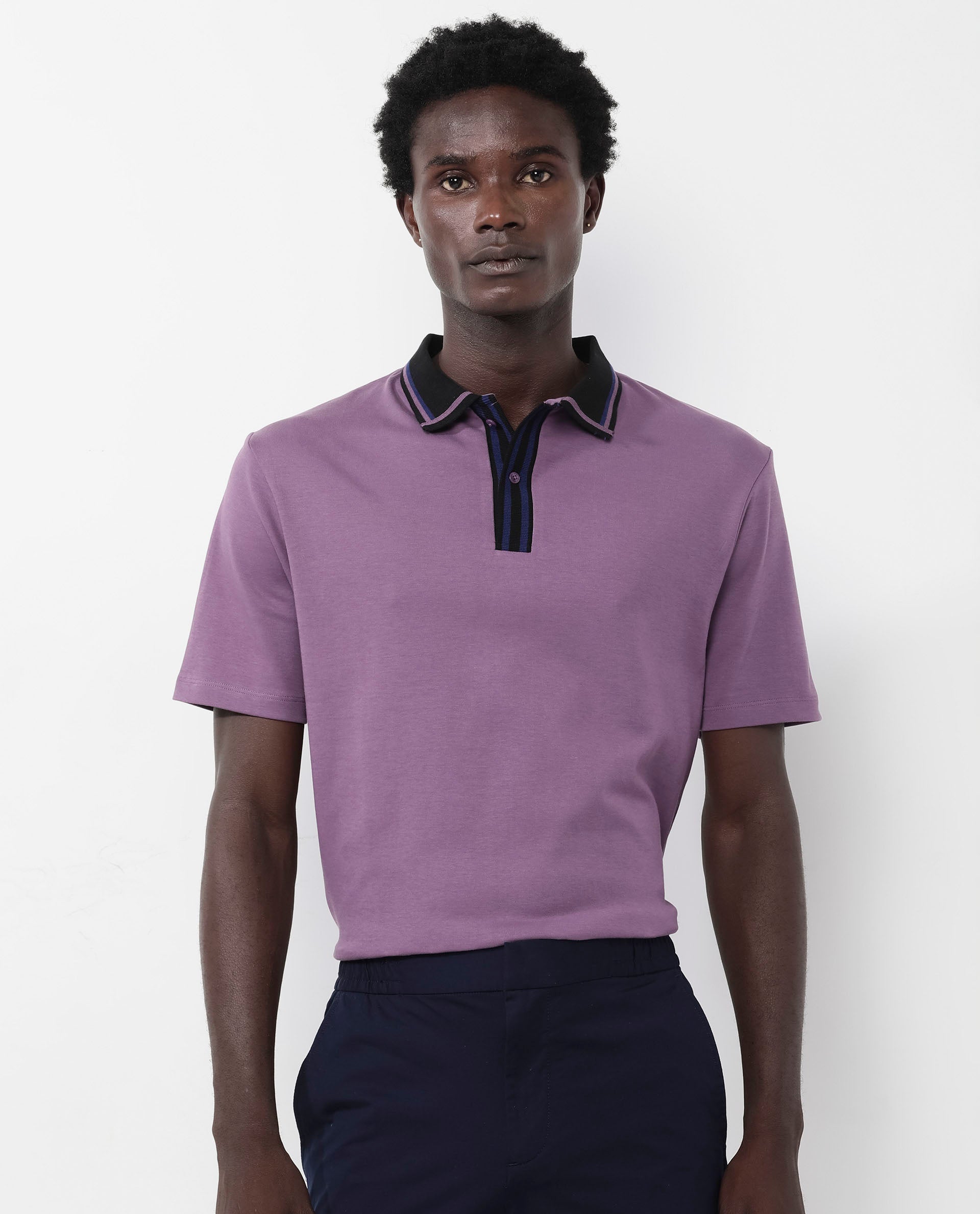 Men's Purple Casual Regular Fit Solid Half Sleeves Polo Tshirt