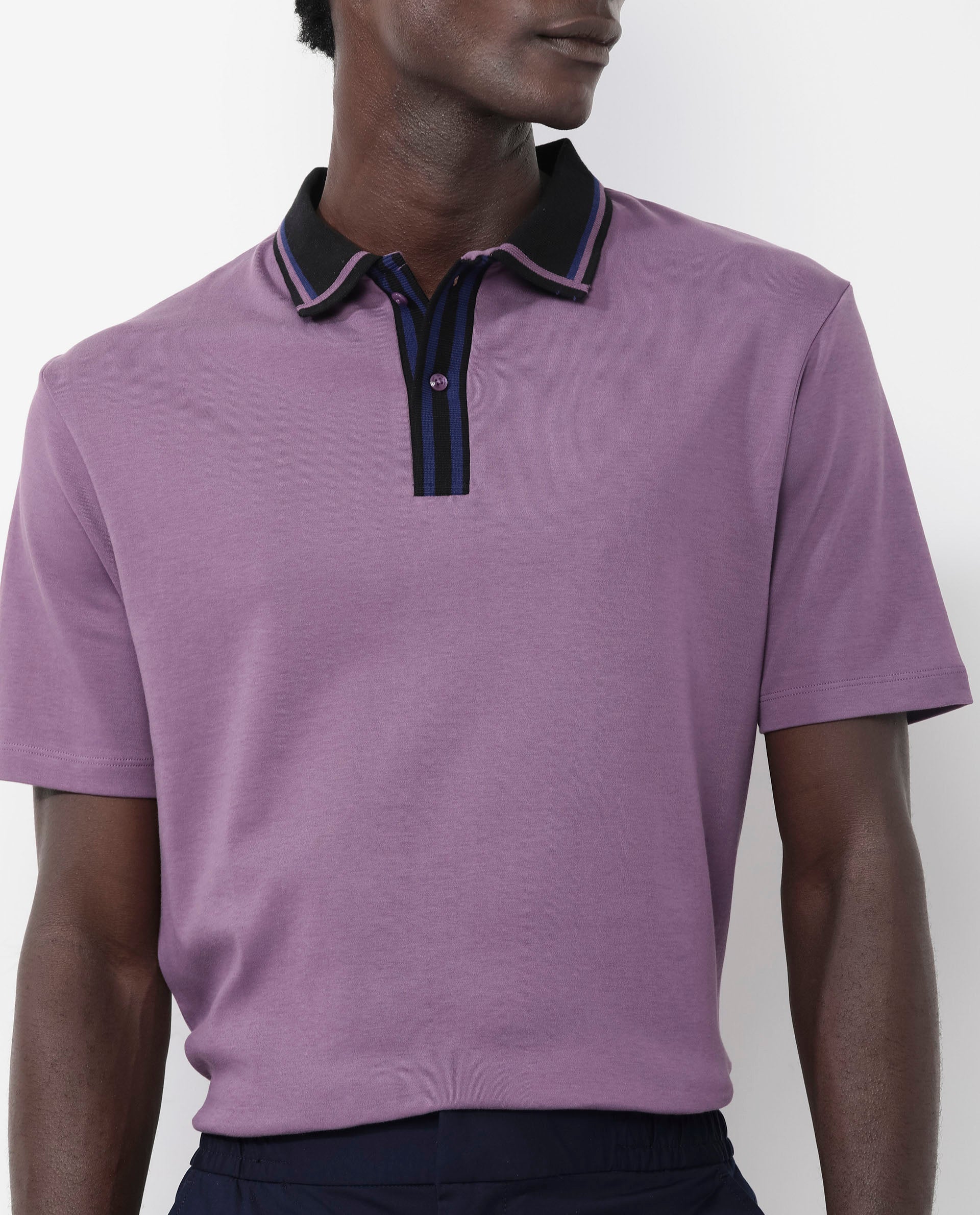 Men's Purple Casual Regular Fit Solid Half Sleeves Polo Tshirt