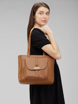 Women's Tan Faux Leather Tote Bag 9L