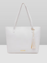 Women's Beige Faux Leather Tote Bag 13L