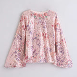 Girls Pink Party Regular Printed Full Sleeves Top