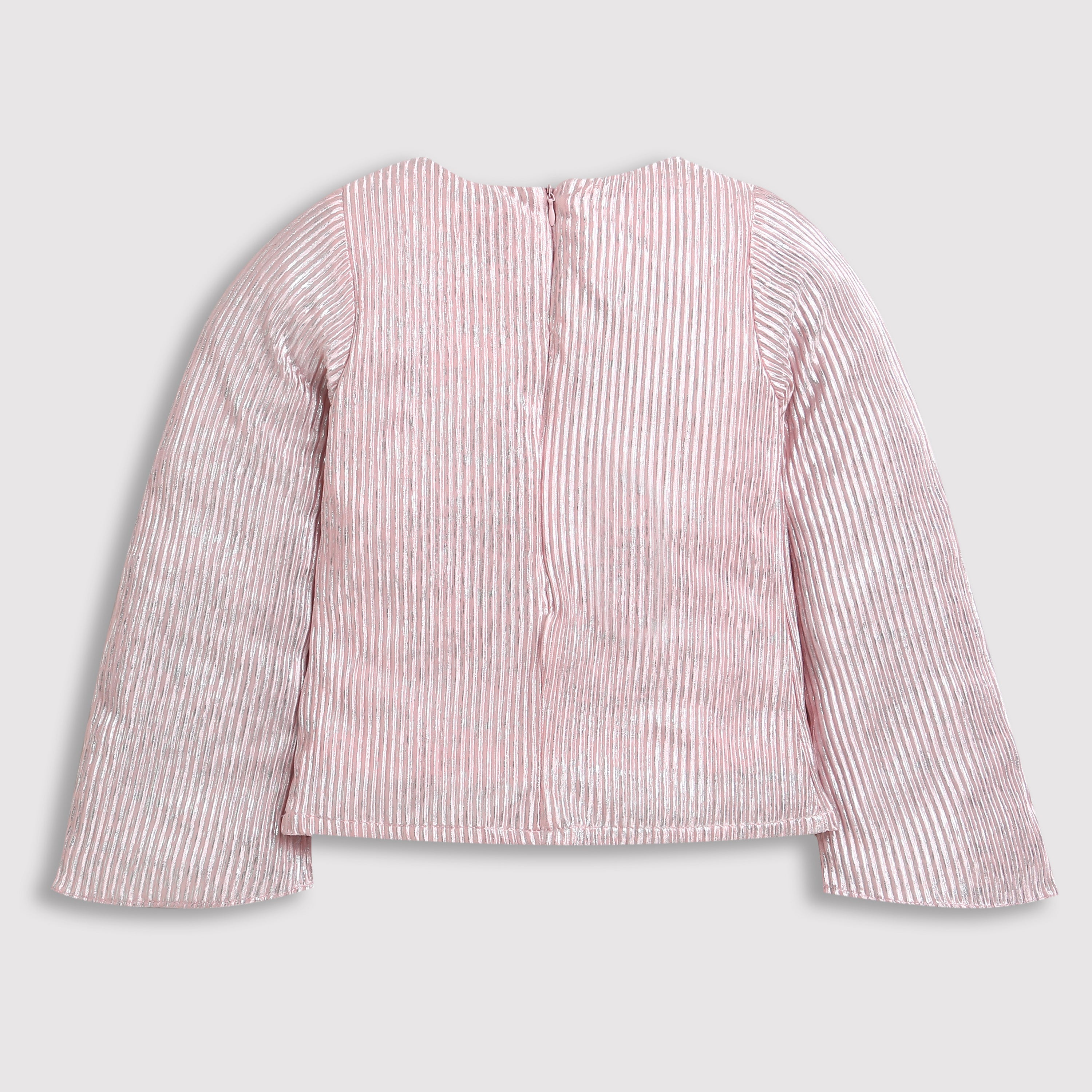 Girls Pink Party Printed Full Sleeves Top