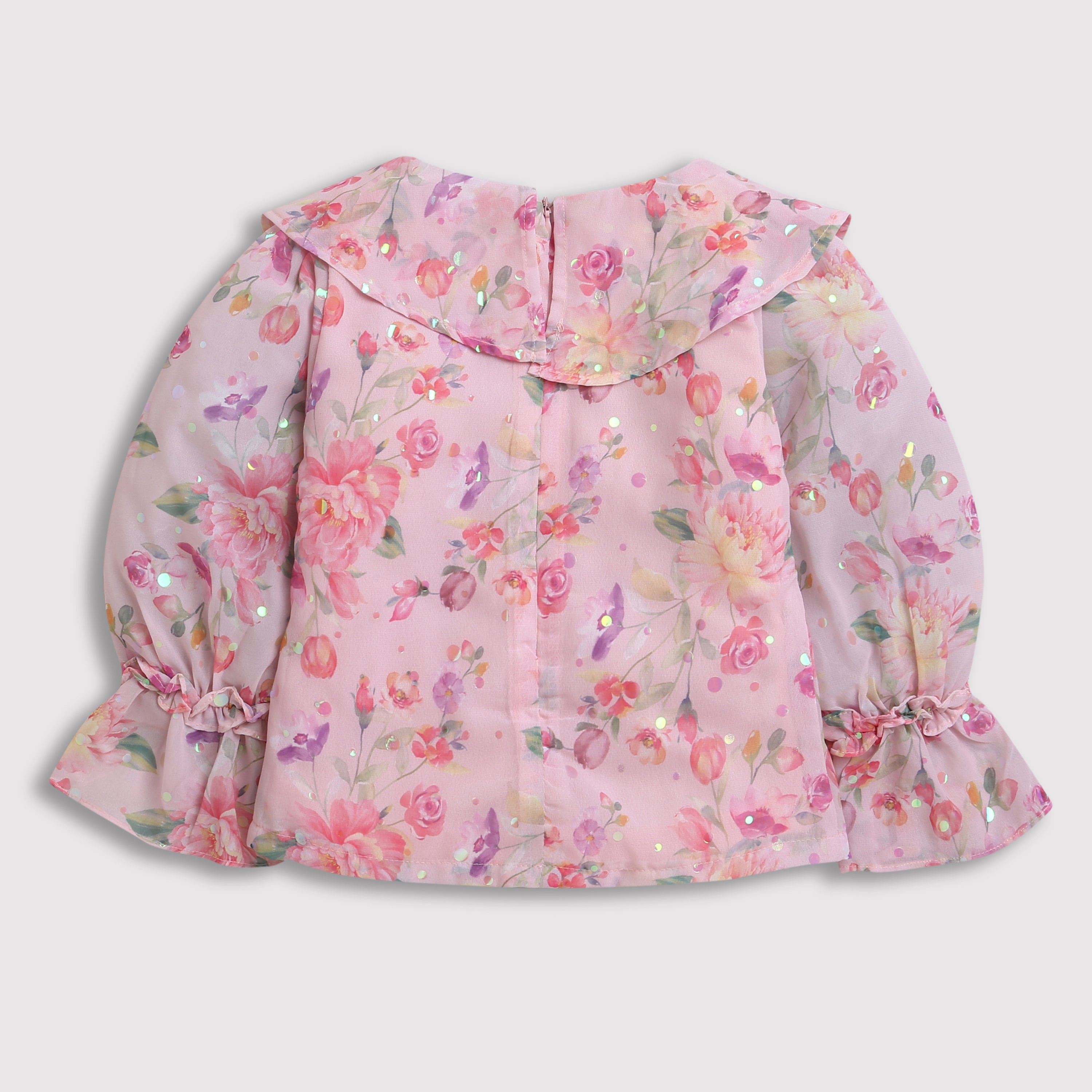 Girls Pink Western Printed Full Sleeves Top