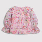 Girls Pink Western Printed Full Sleeves Top
