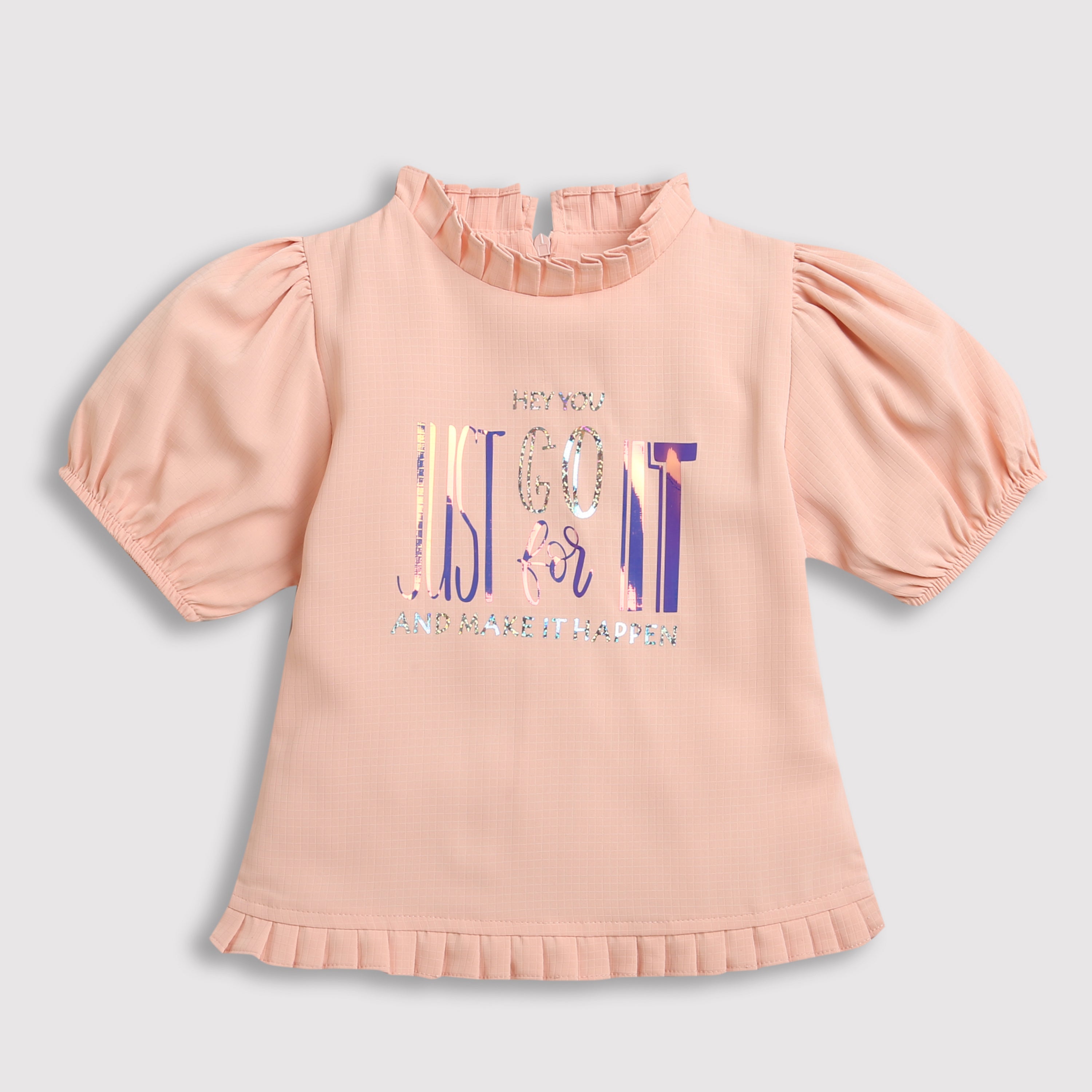 Girls Orange Western Solid Half Sleeves Top