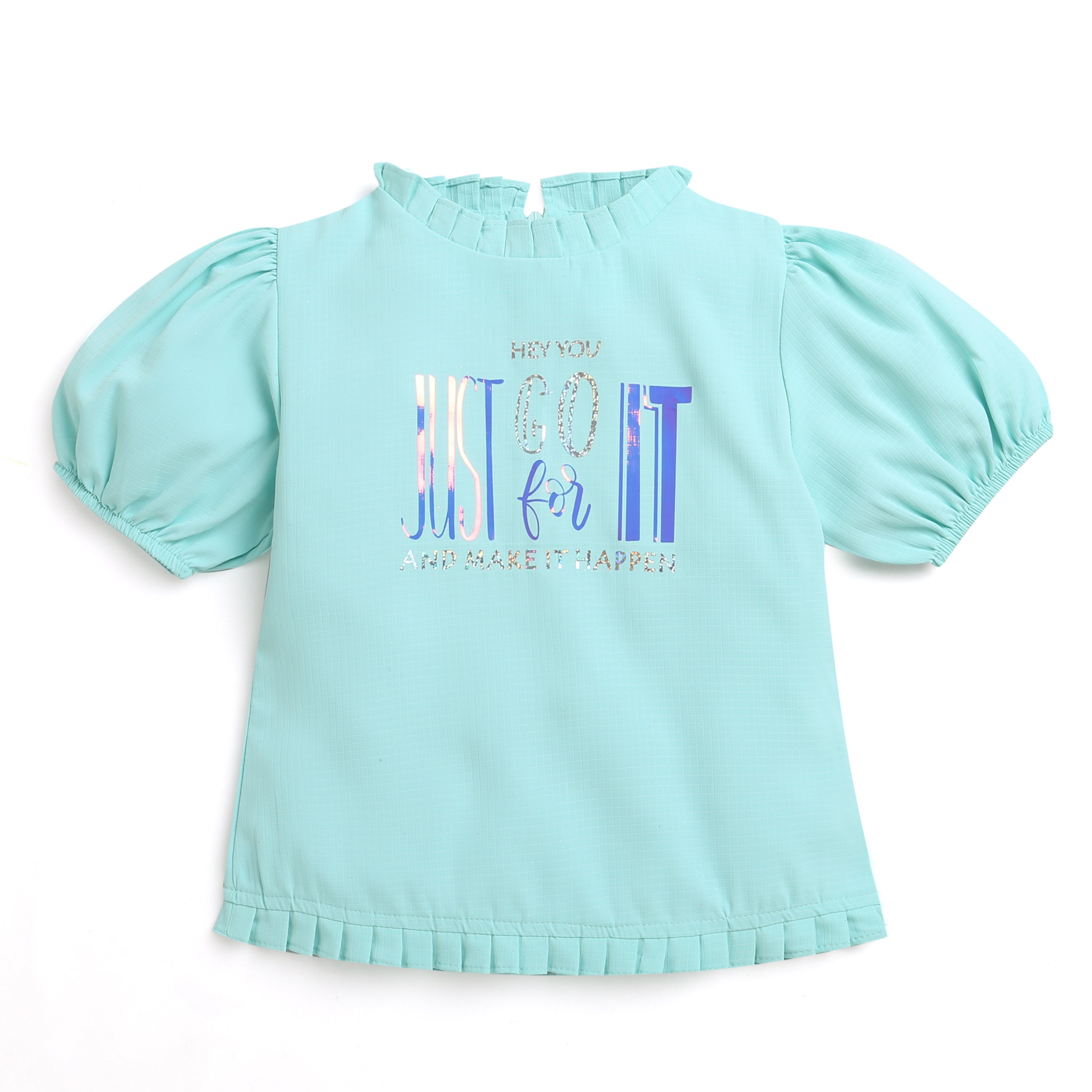 Girls Green Western Solid Half Sleeves Top