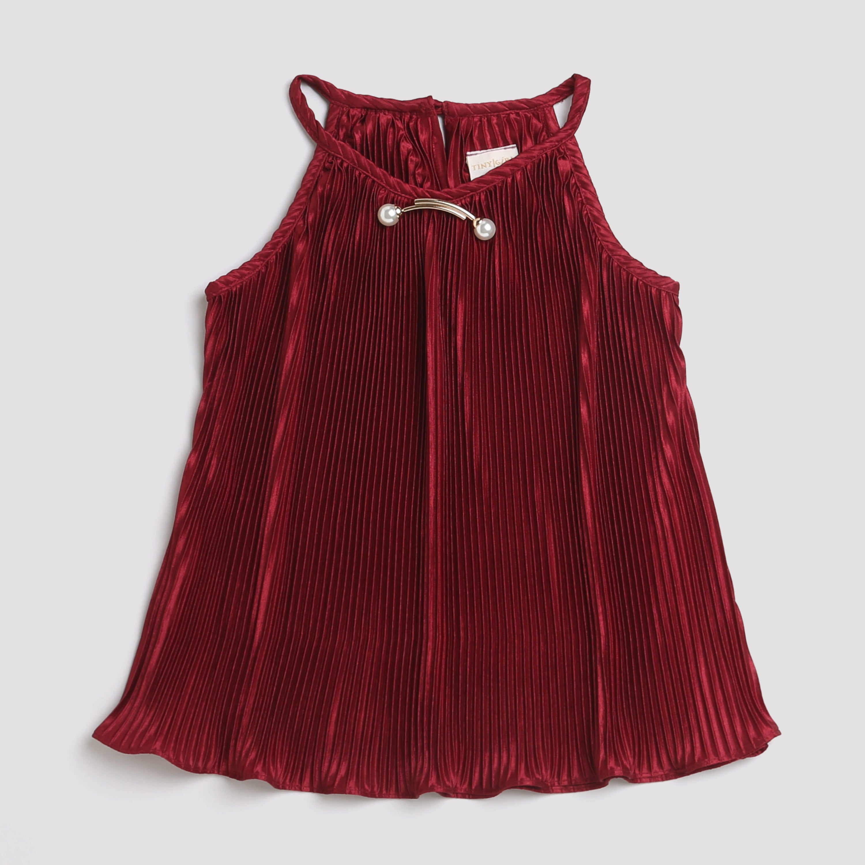Girls Red Party Solid Sleeveless Top