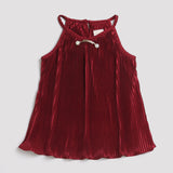 Girls Red Party Solid Sleeveless Top
