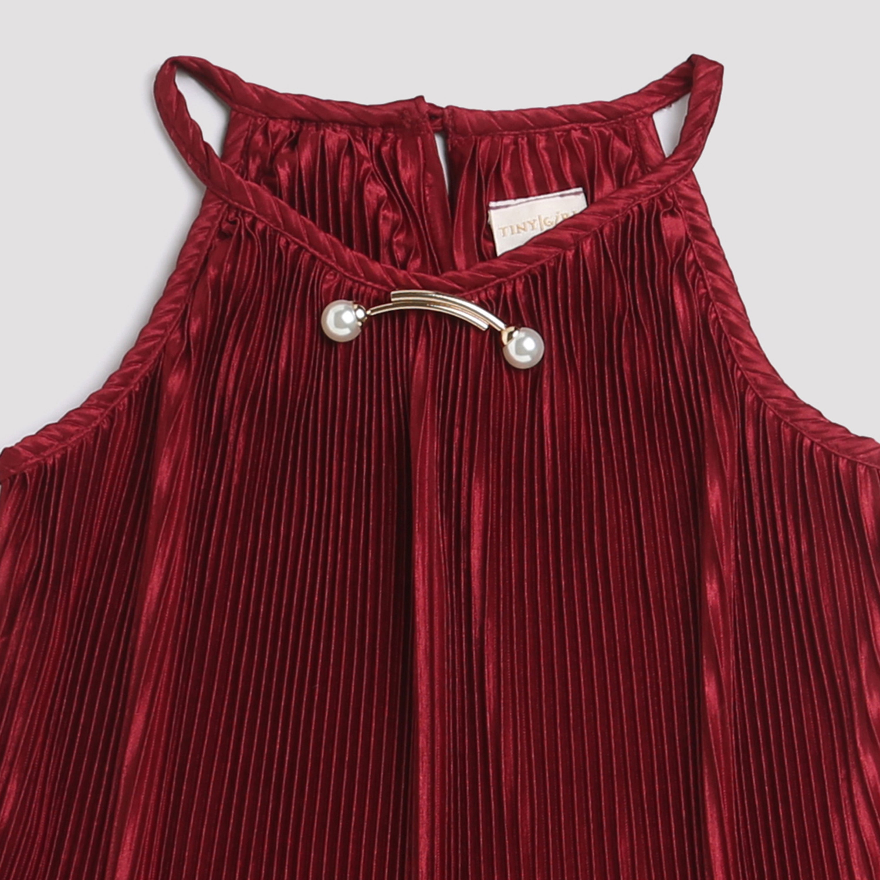 Girls Red Party Solid Sleeveless Top