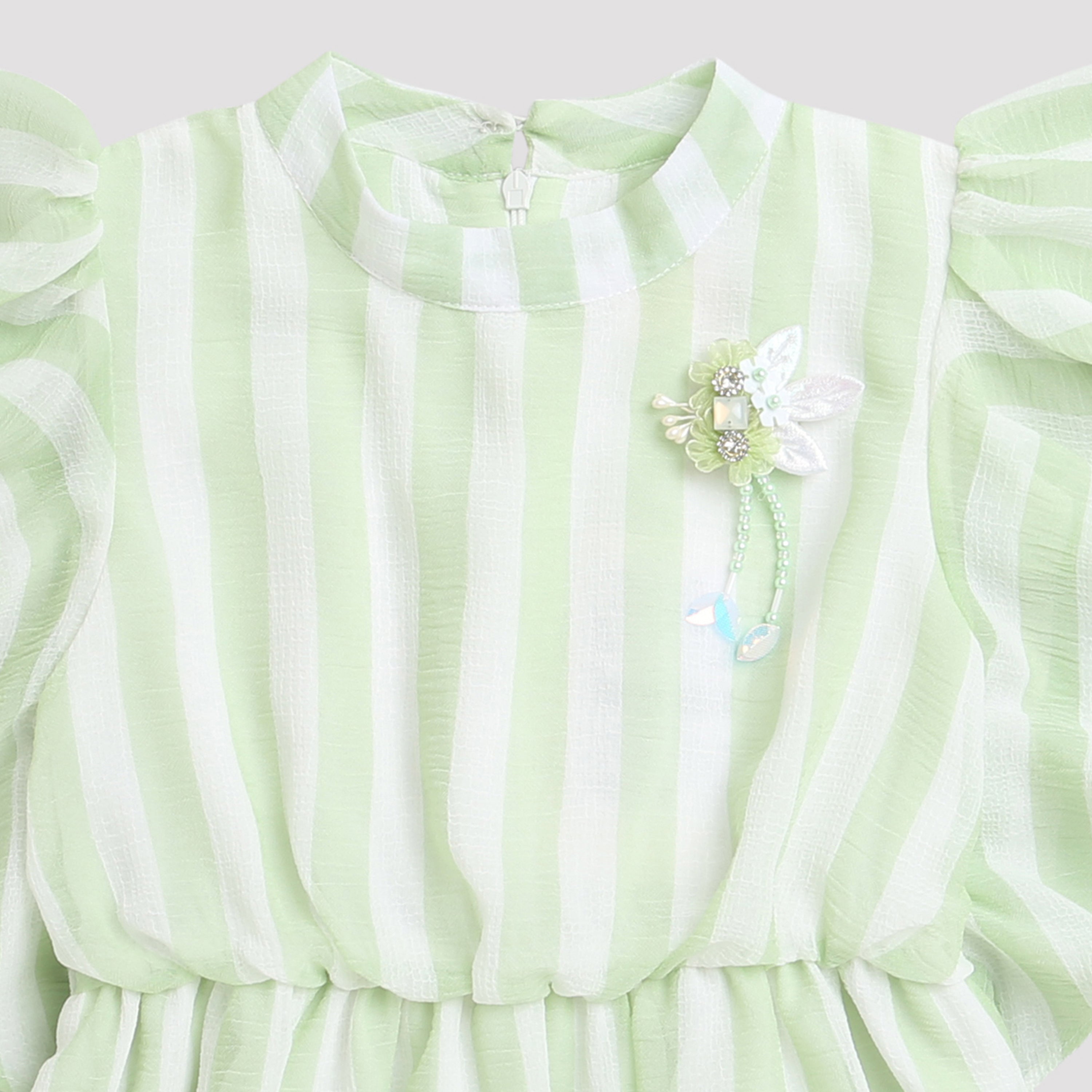 Girls Green Western Printed Sleeveless Top