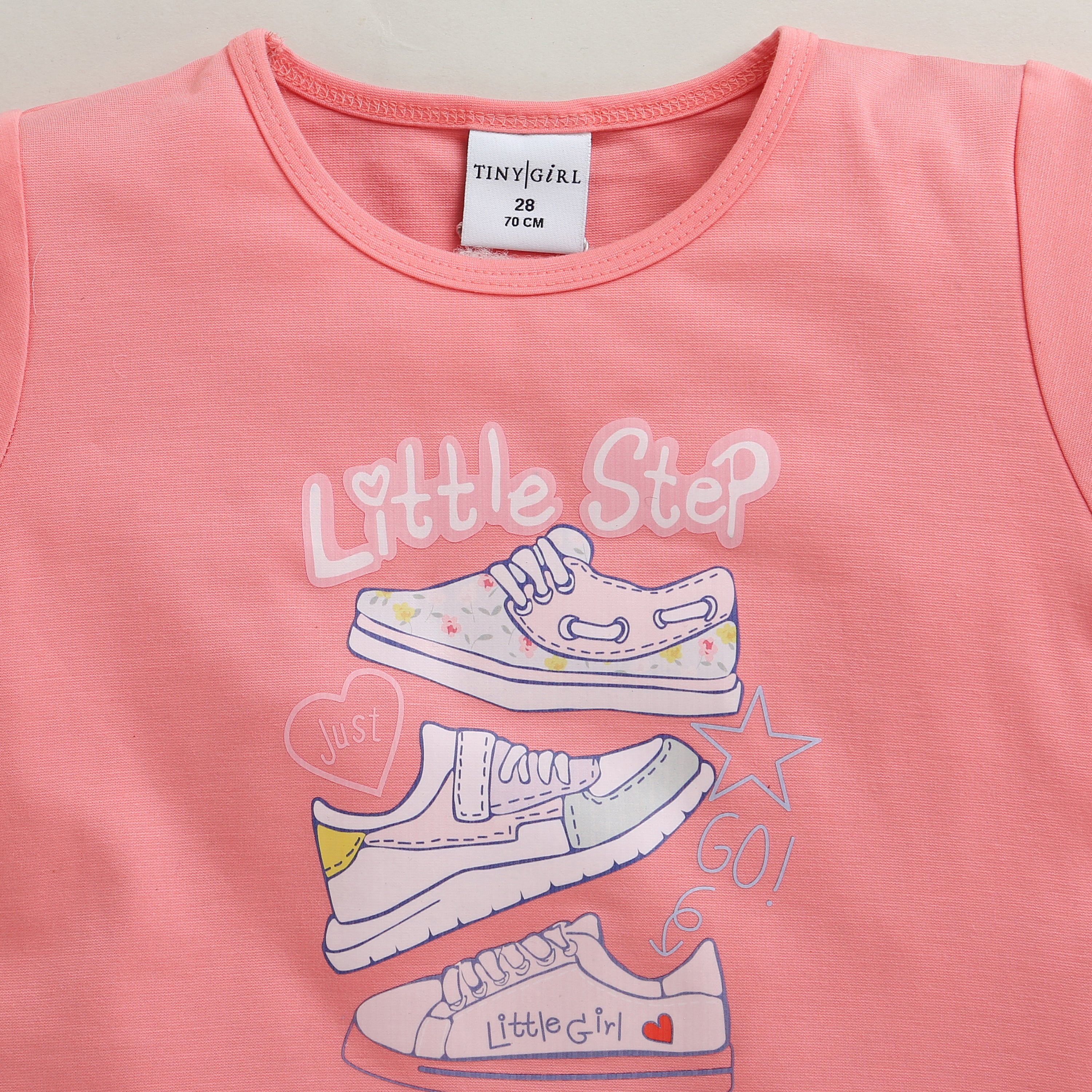 Girls Pink Casual Half Sleeves Top