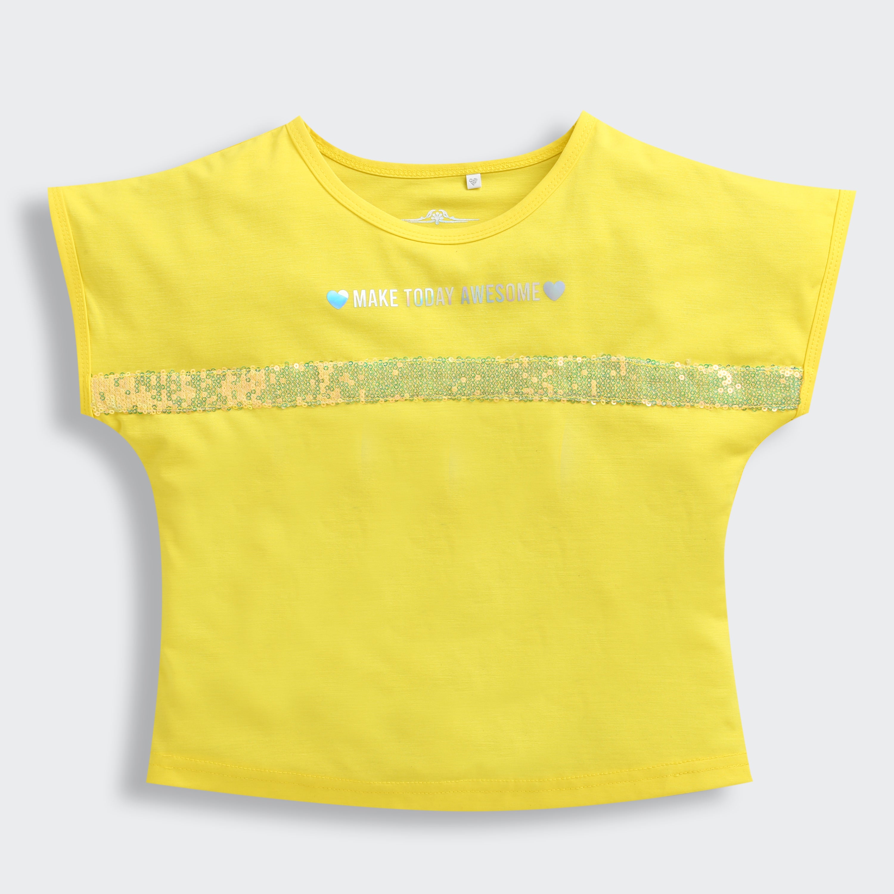 Girls Yellow Casual Extended Shoulder Top