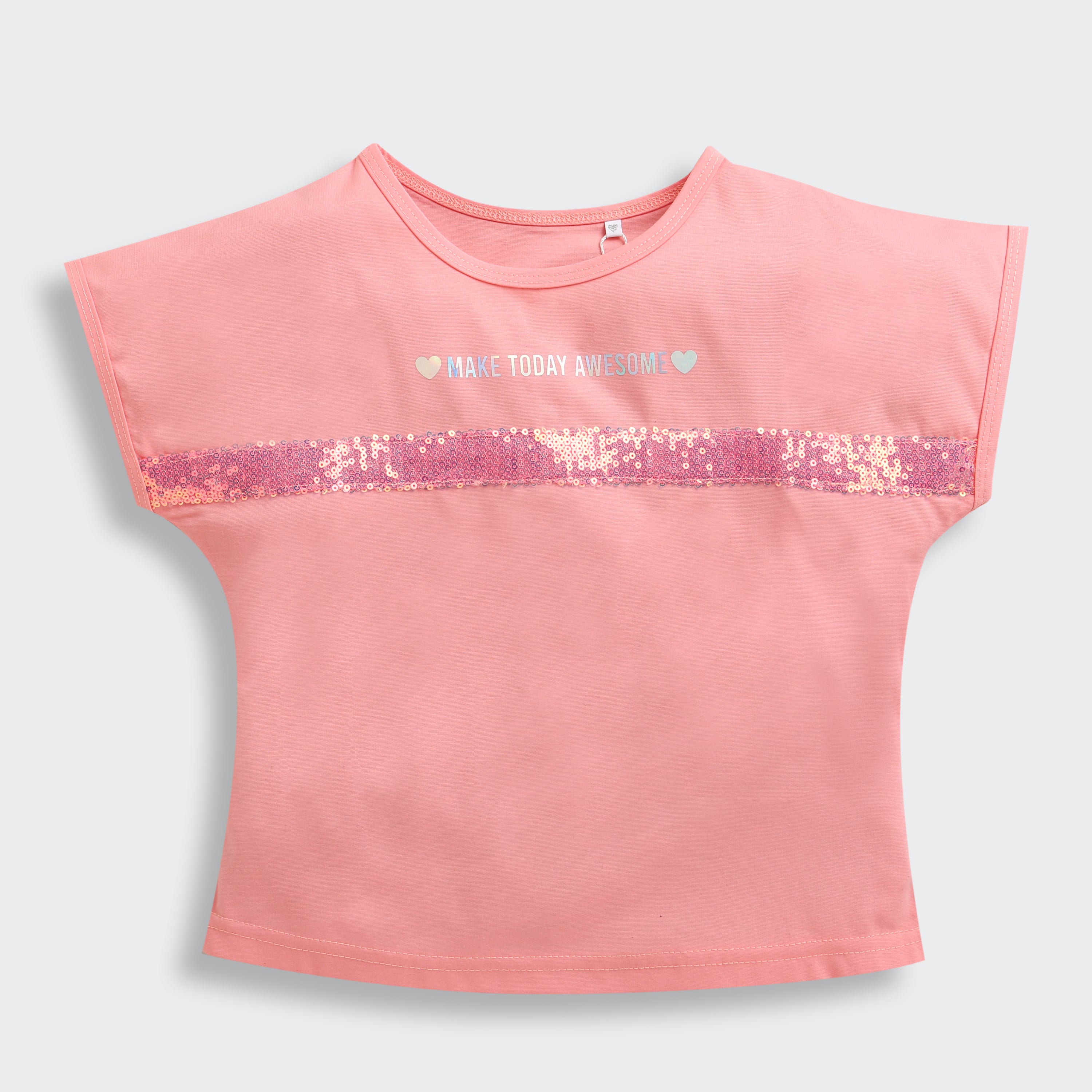 Girls Pink Casual Extended Shoulder Top