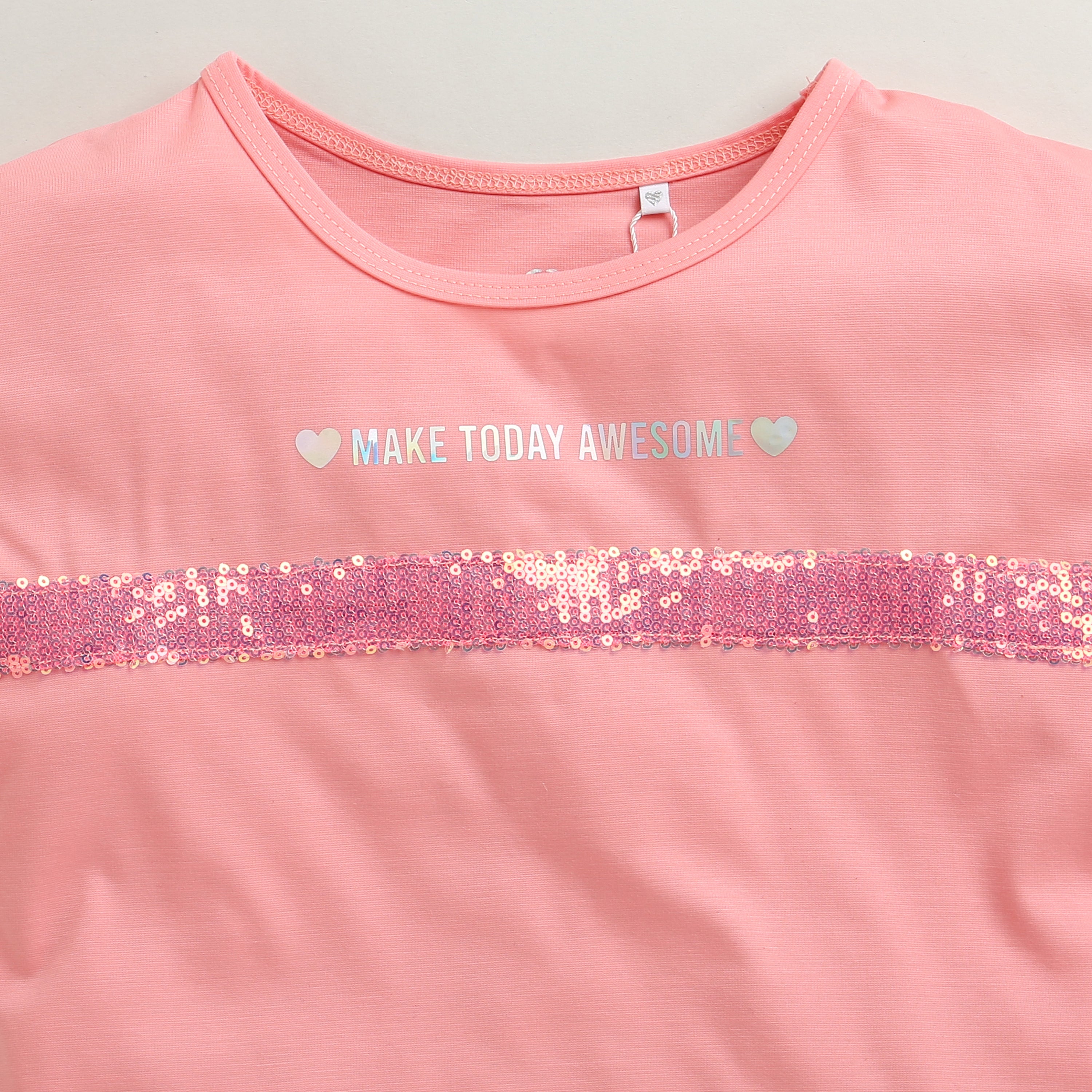 Girls Pink Casual Extended Shoulder Top