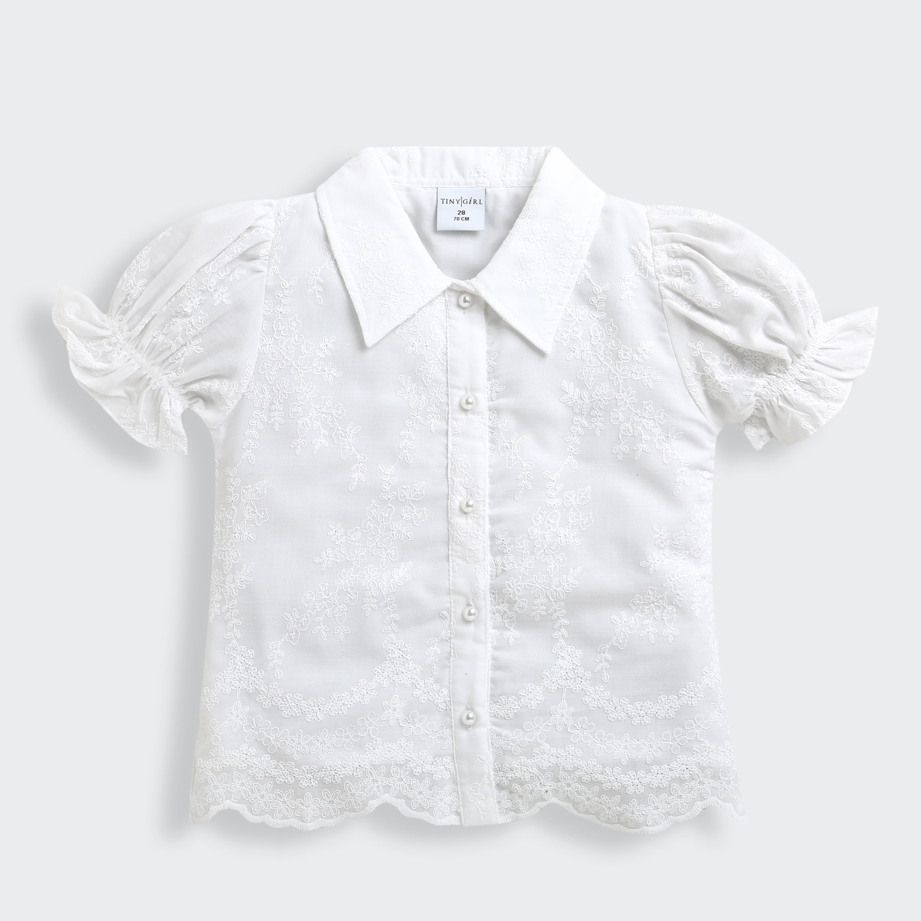 Girls White Casual Half Sleeves Top
