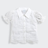 Girls White Casual Half Sleeves Top