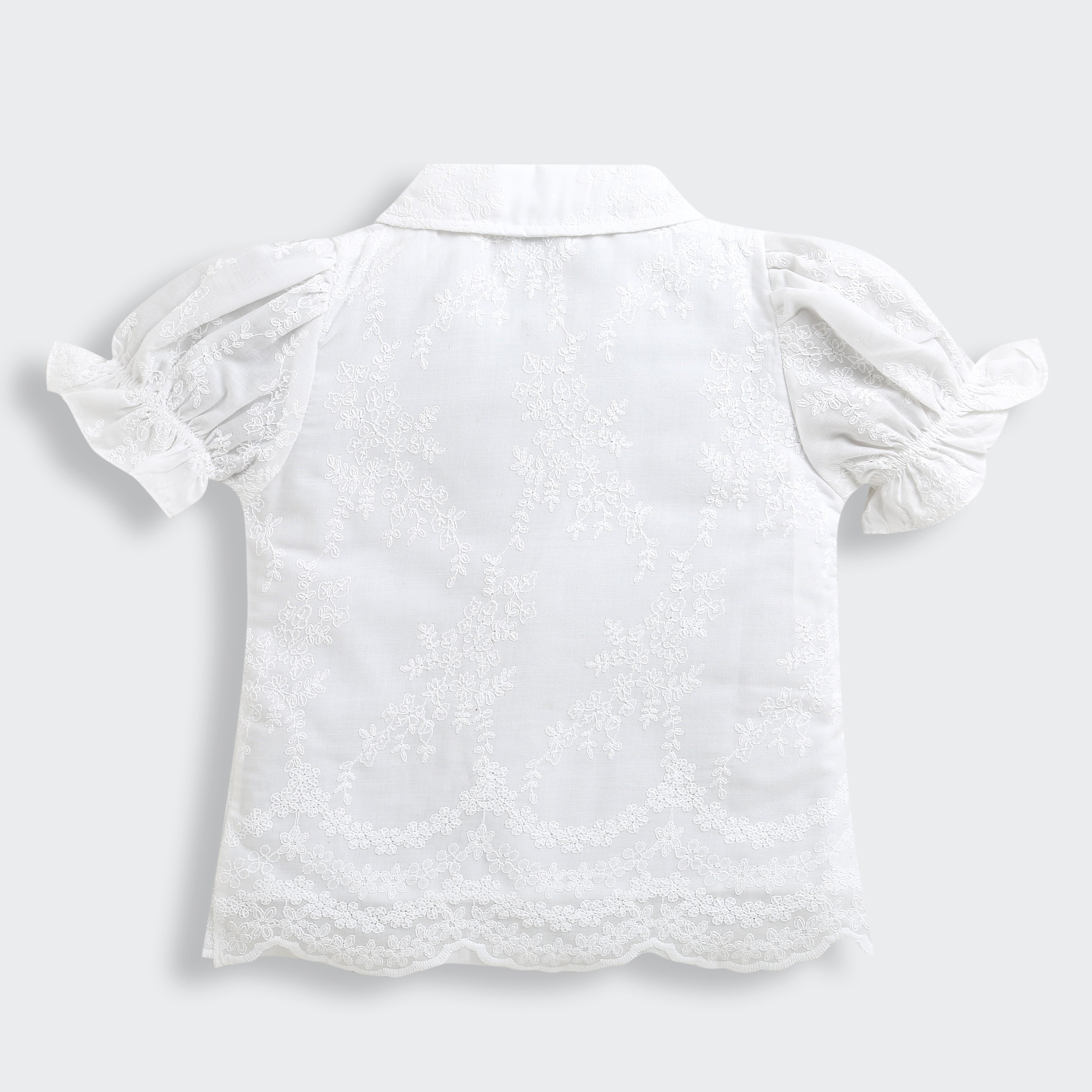 Girls White Casual Half Sleeves Top