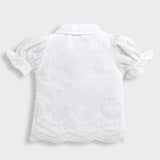 Girls White Casual Half Sleeves Top