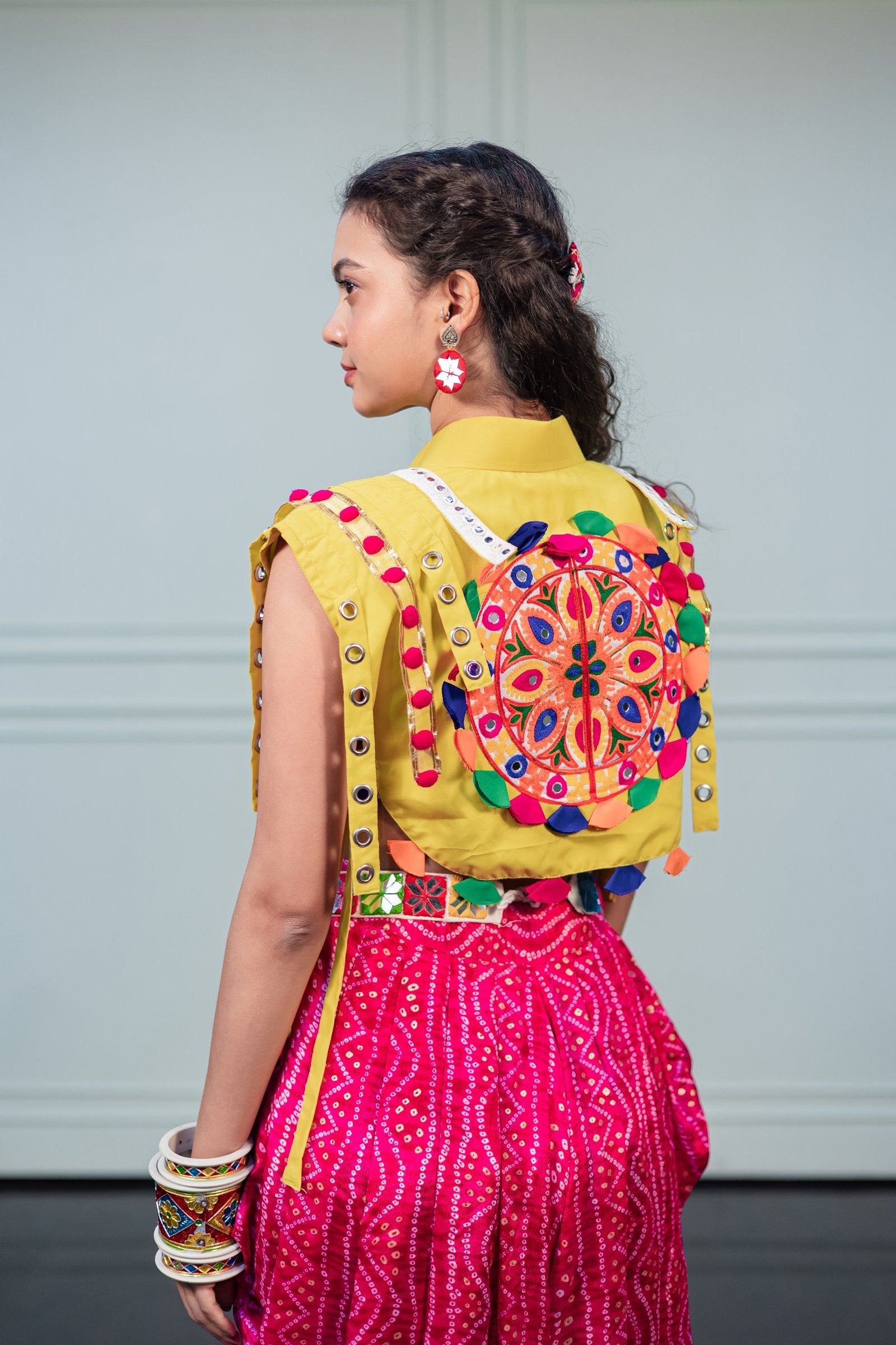 Women Yellow Embroidered Festive Wear Jacket