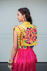 Women Yellow Embroidered Festive Wear Jacket