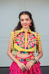 Women Yellow Embroidered Festive Wear Jacket
