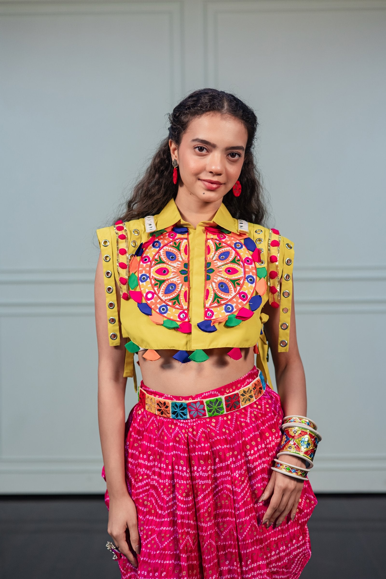 Women Yellow Embroidered Festive Wear Jacket