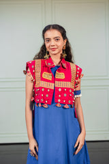 Girls Red Embroidered Festive Wear Jacket