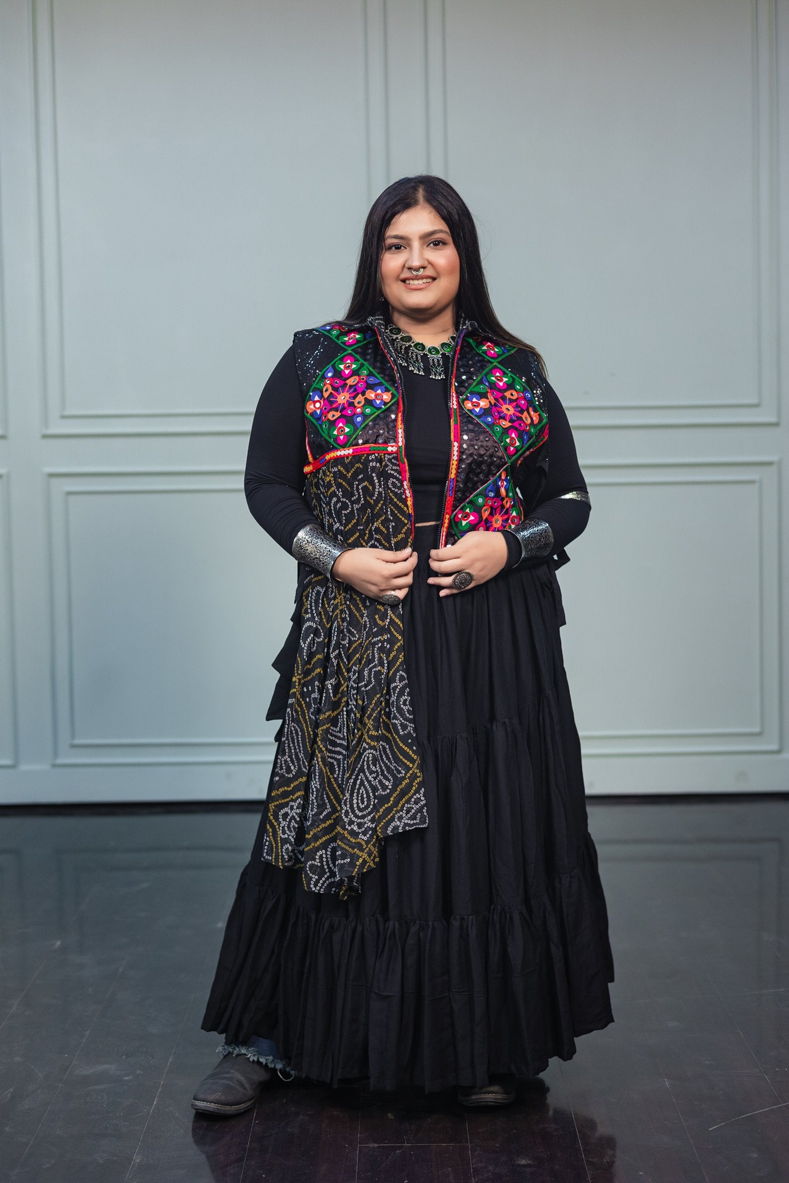 Women's Black Embroidered Festive Wear Jacket
