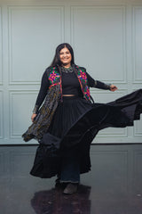 Women's Black Embroidered Festive Wear Jacket