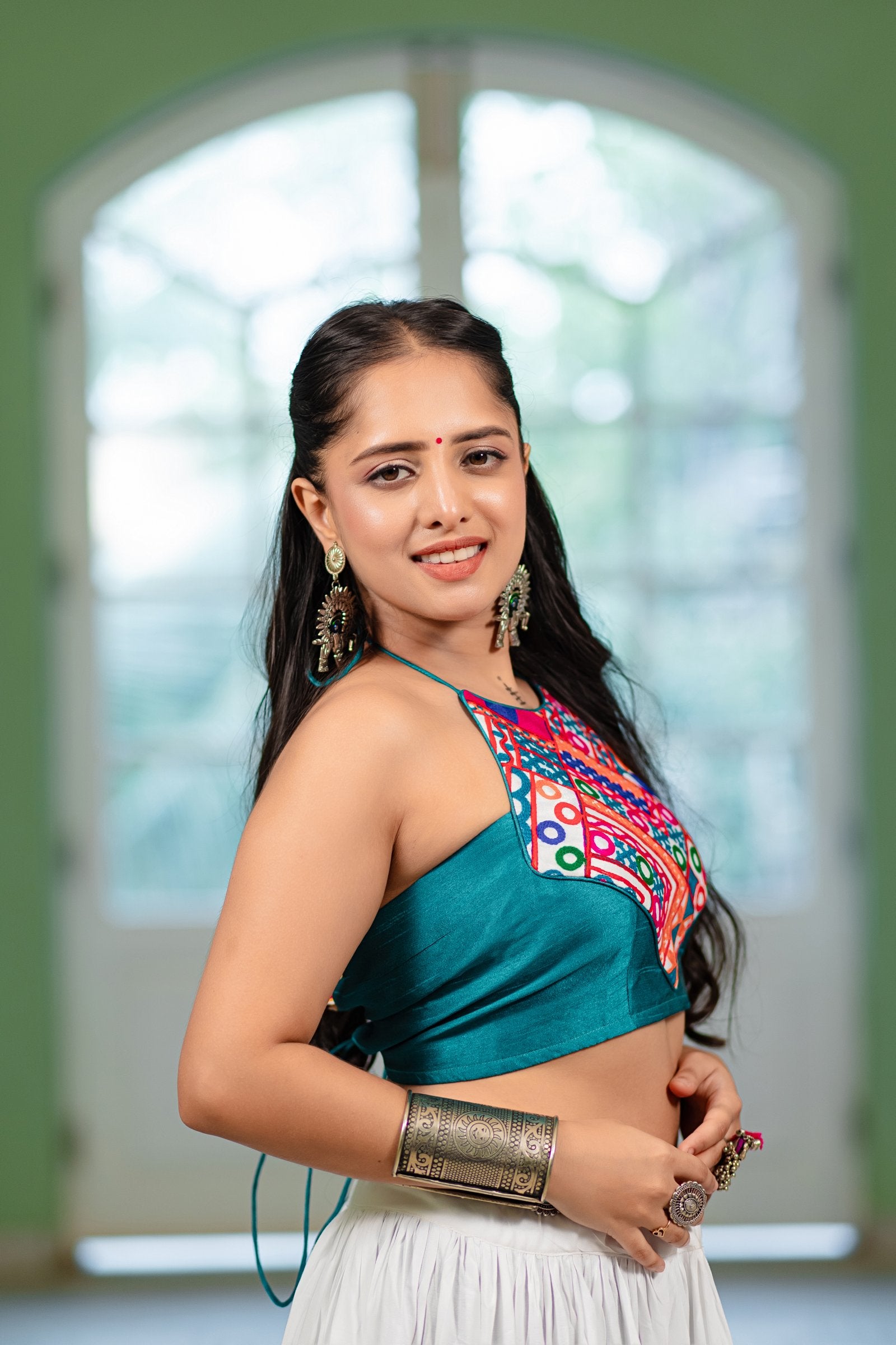 Women's Green Embroidered Festive Wear Blouse