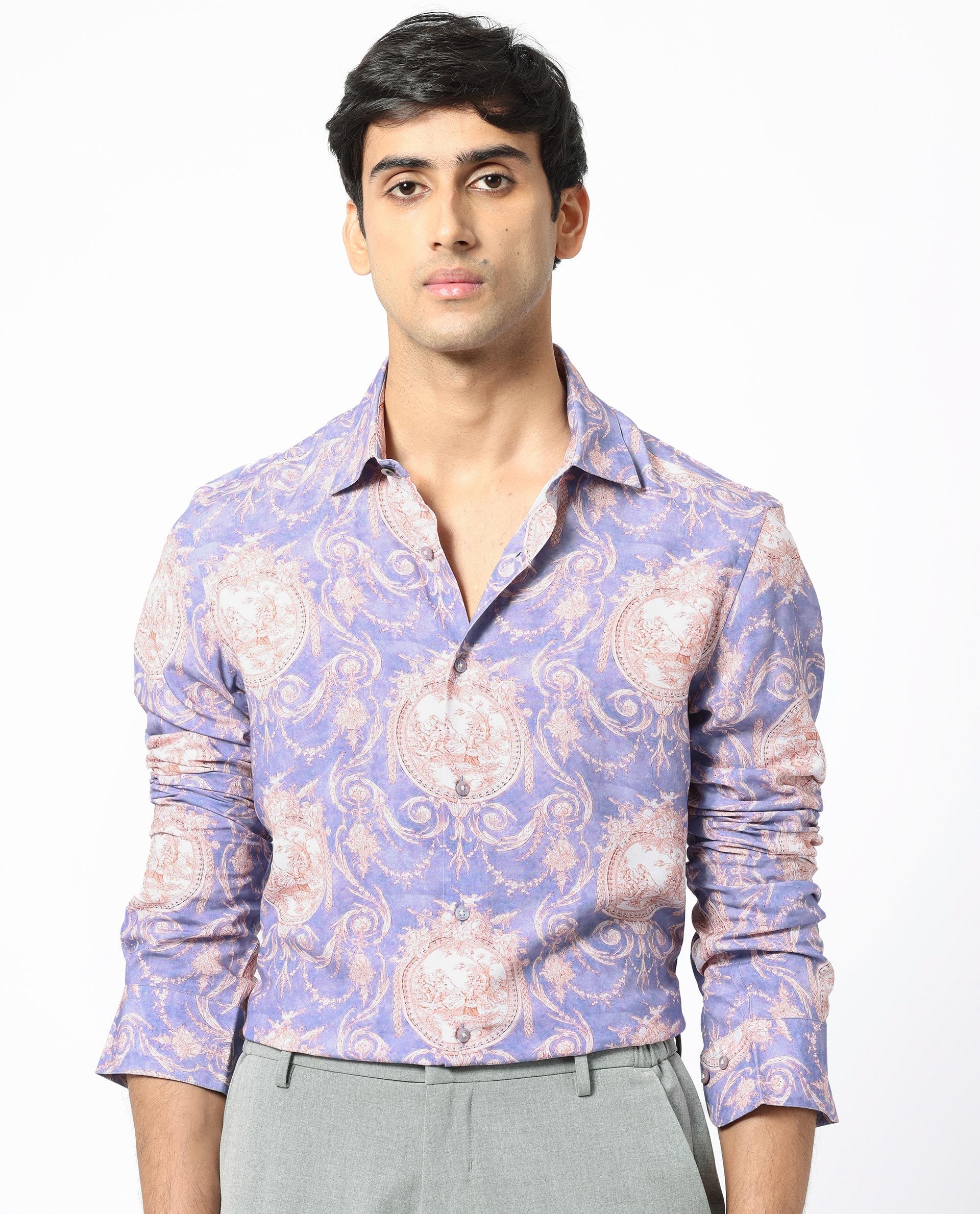 Men's Purple Casual Regular Fit Printed Full Sleeves Shirt