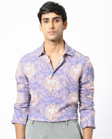 Men's Purple Casual Regular Fit Printed Full Sleeves Shirt