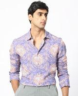 Men's Purple Casual Regular Fit Printed Full Sleeves Shirt