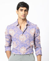 Men's Purple Casual Regular Fit Printed Full Sleeves Shirt