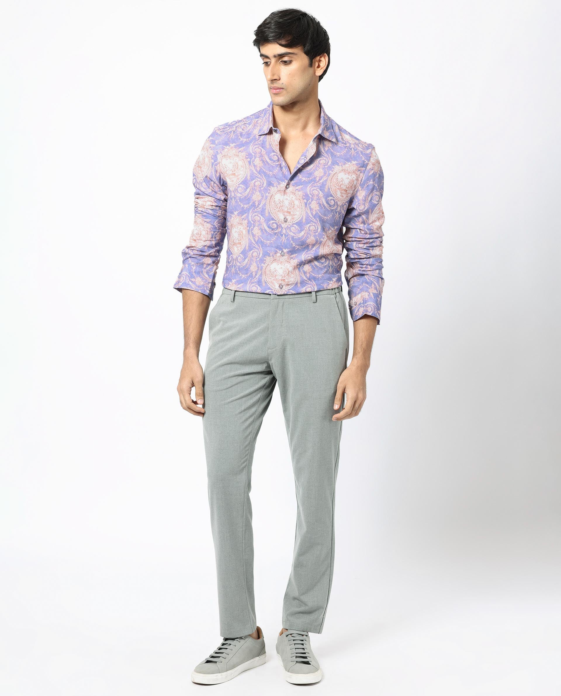 Men's Purple Casual Regular Fit Printed Full Sleeves Shirt