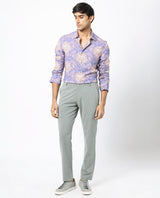 Men's Purple Casual Regular Fit Printed Full Sleeves Shirt