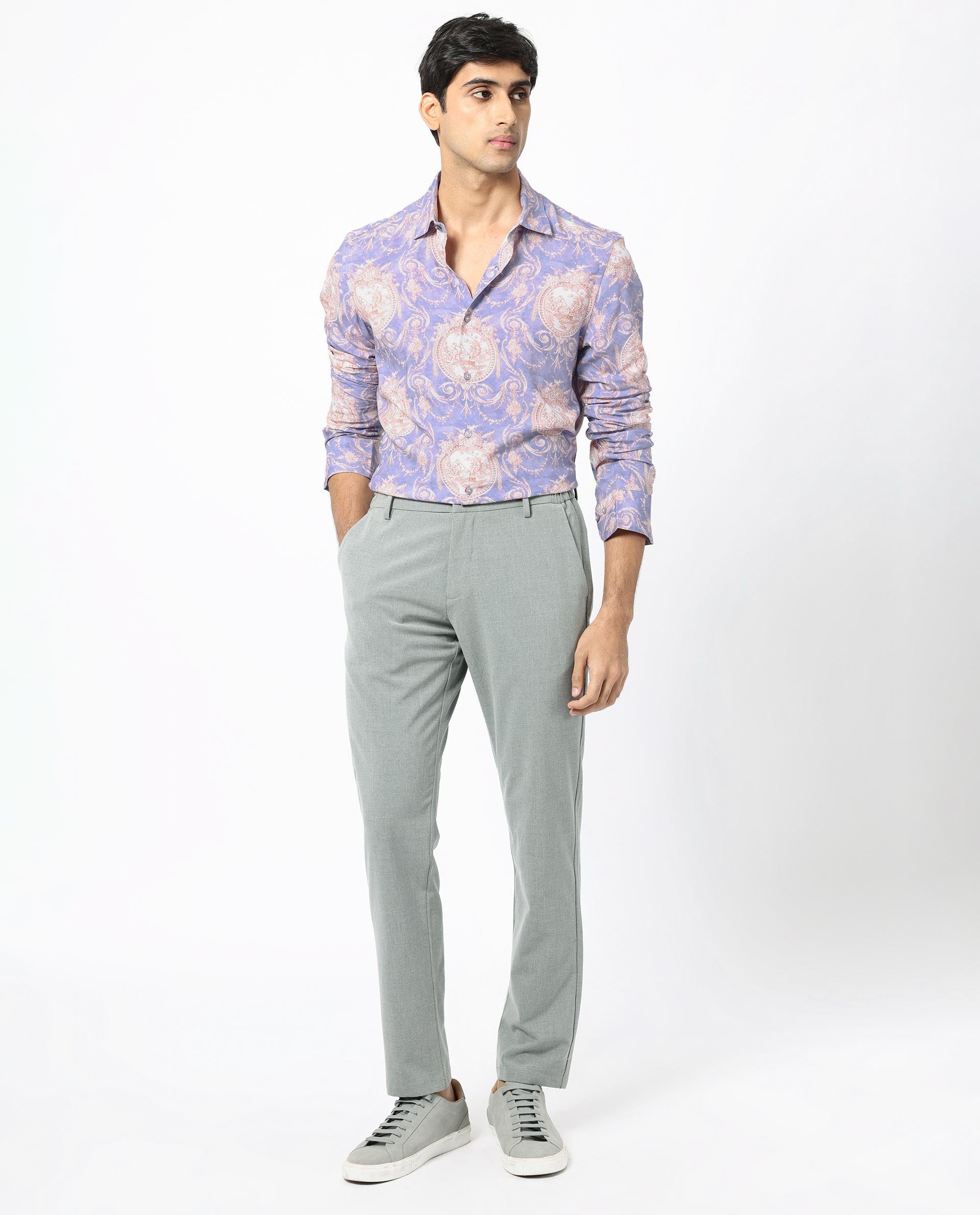 Men's Purple Casual Regular Fit Printed Full Sleeves Shirt